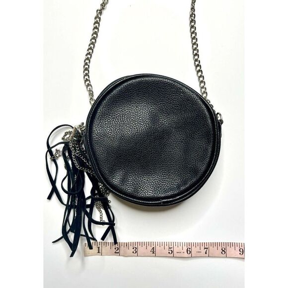 LD Circular Round Vegan Leather Crossbody Purse With Chain StrapTassle - Picture 7 of 7